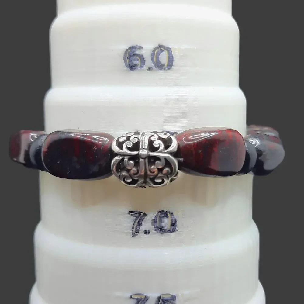 Natural Red Jasper Beaded Bracelet Unisex Black Hematite Earthy Boho Chic NEW